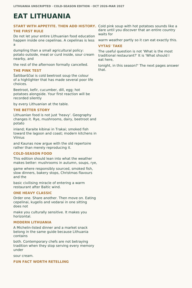 Actual food chapter page from The Practical Lithuania Handbook