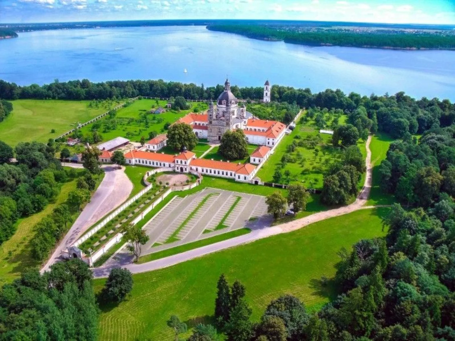 Aerial view of Pažaislis Monastery, home of Monte Pacis restaurant
