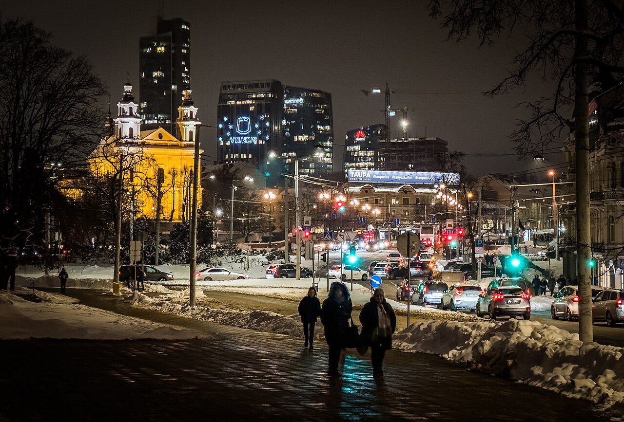 Lithuanian National Opera and Ballet Theatre illuminated in Vilnius in December 2022