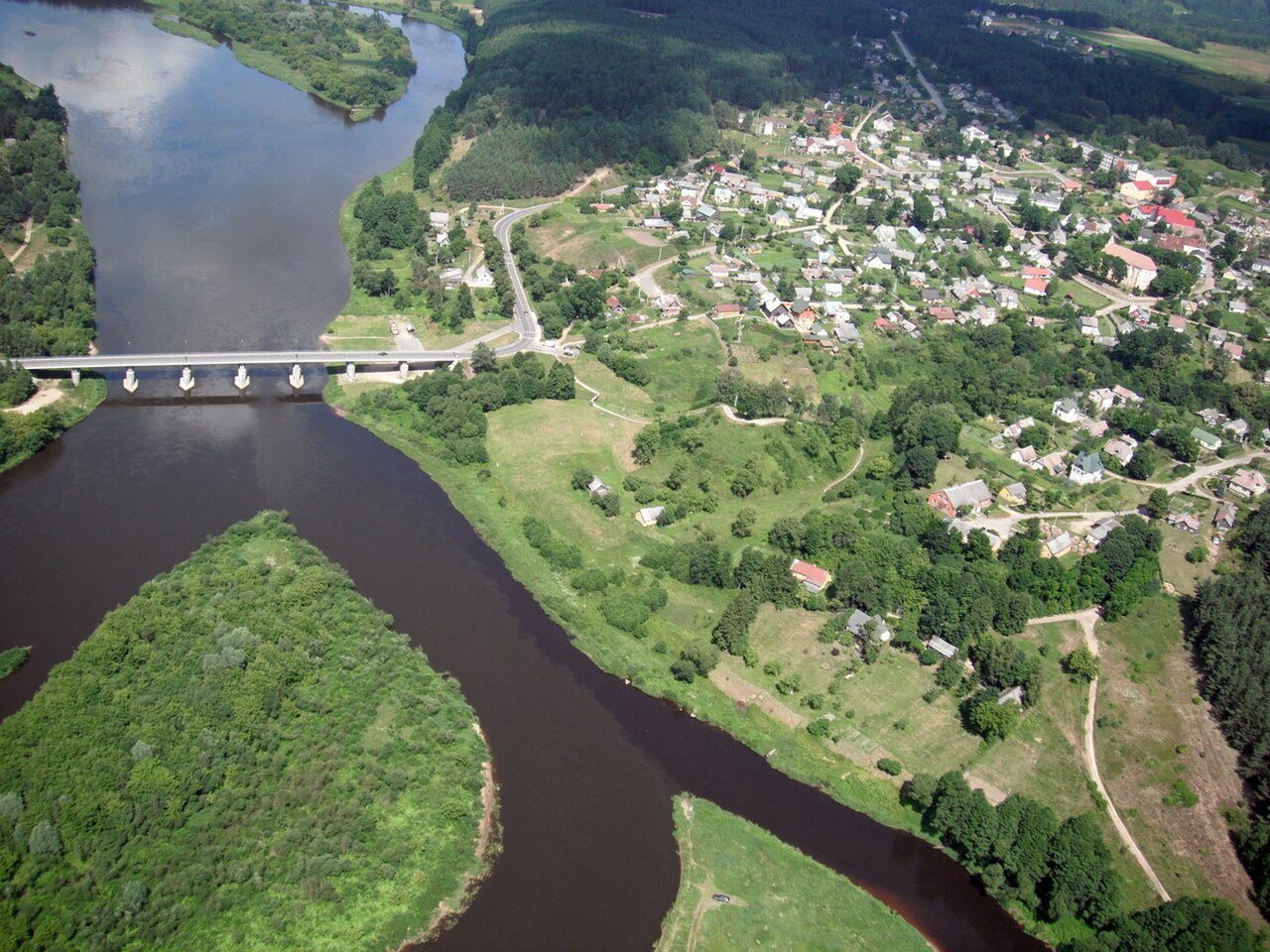 Panorama of Merkinė and the surrounding river landscape