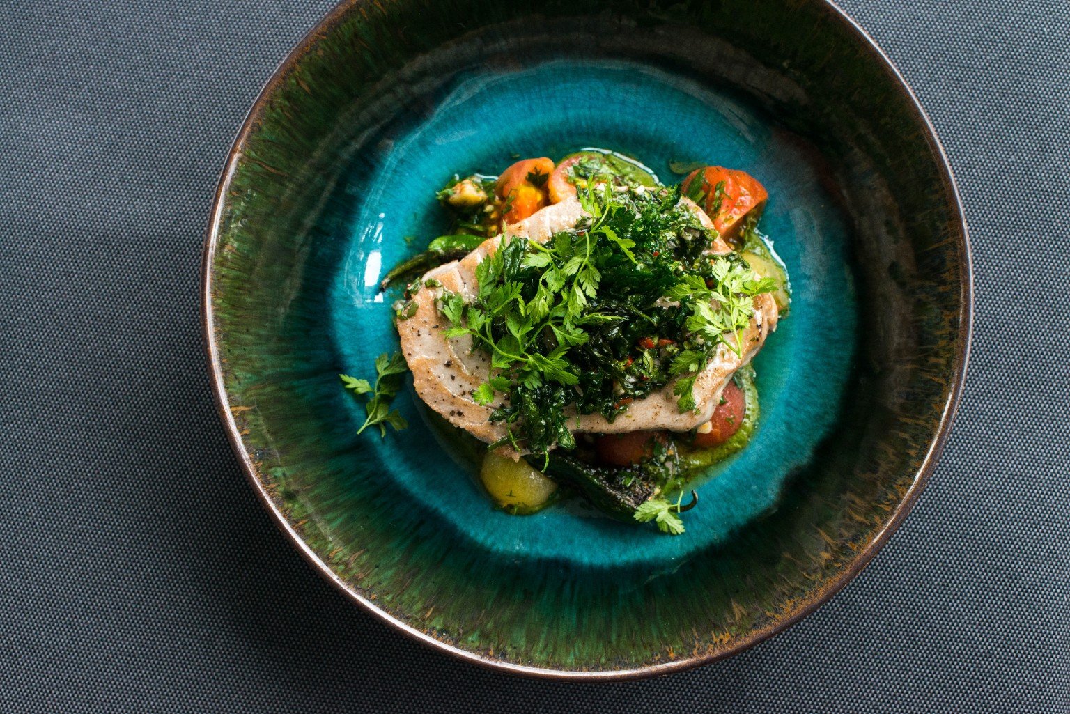 Fish course at MOON restaurant in Birštonas