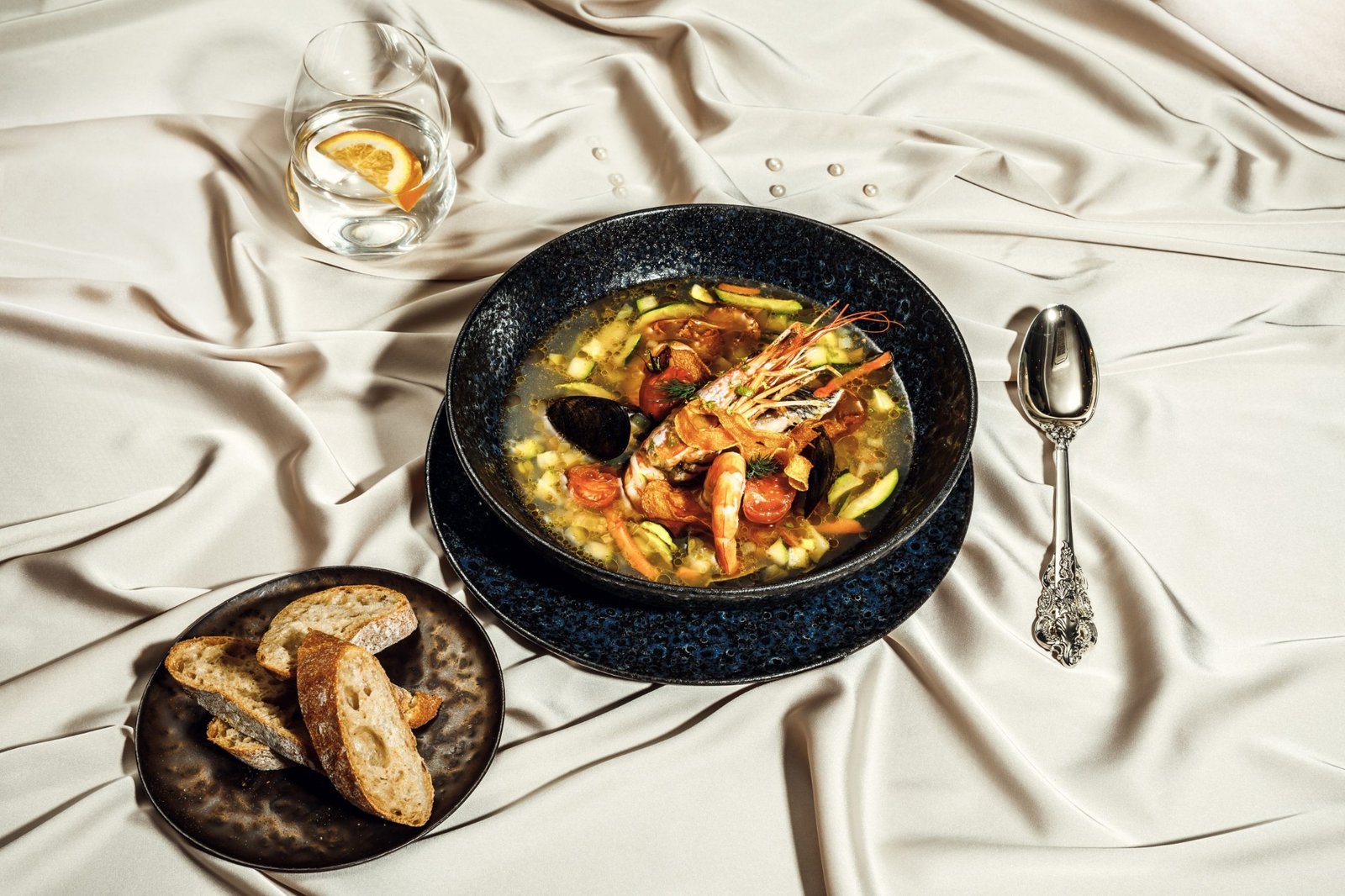 Seafood soup served at Meridianas in Klaipėda