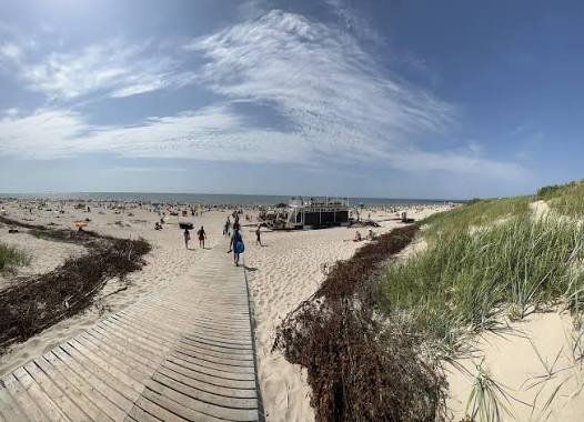 Wooden boardwalk through dunes to Šventoji beach